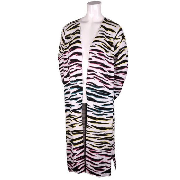 525 America Long Knit Sweater Duster Open Cardigan Animal Print Rainbow Neon NEW - Picture 3 of 10
